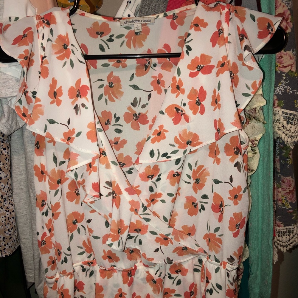 ‼ Orange Flores Dress Fall-Ready with Ruffles - Picture 4 of 4